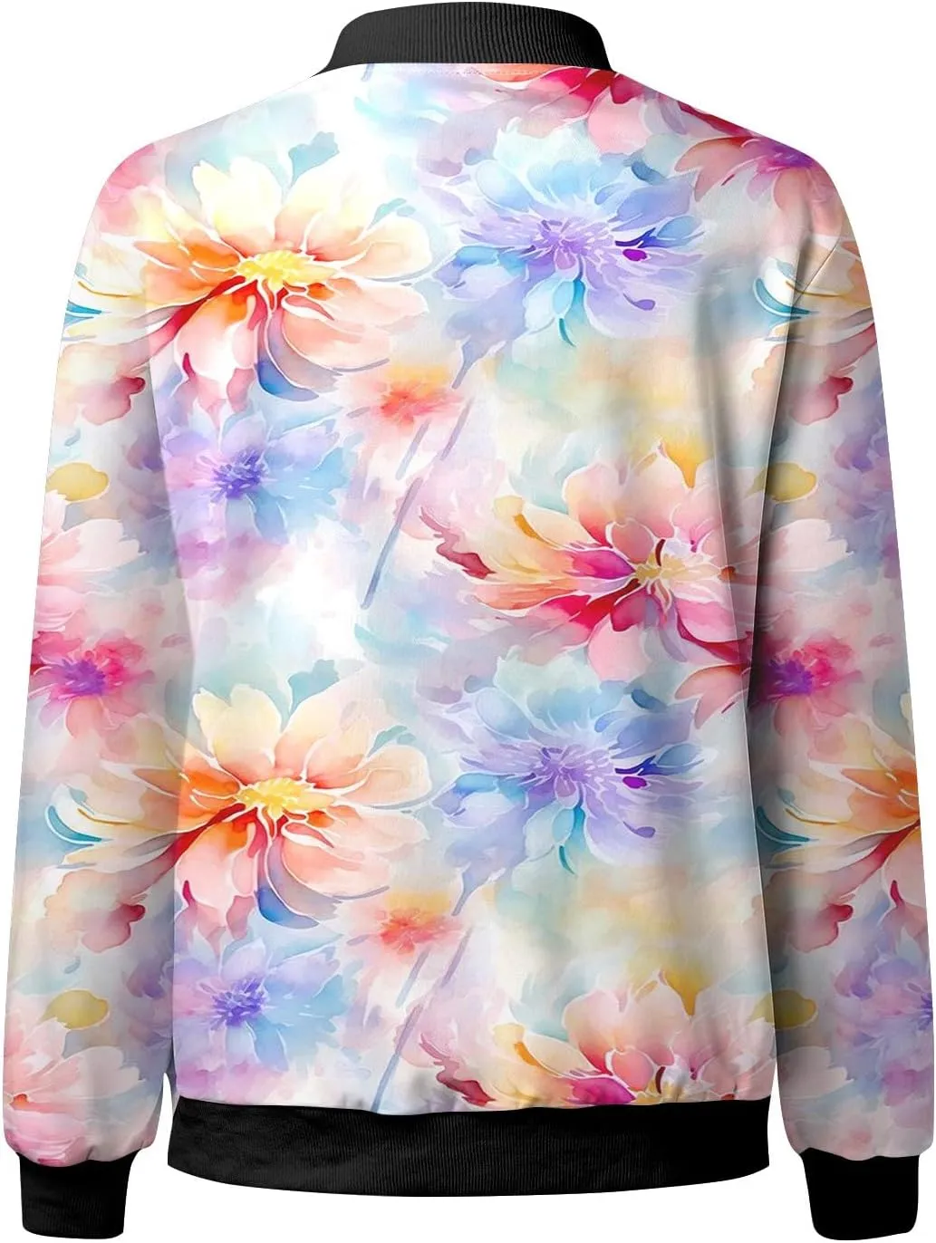 Womens Bomber Jacket 2024 Trendy Casual Lightweight Floral Print Zip Up Coats Outerwear Windbreaker with Pockets