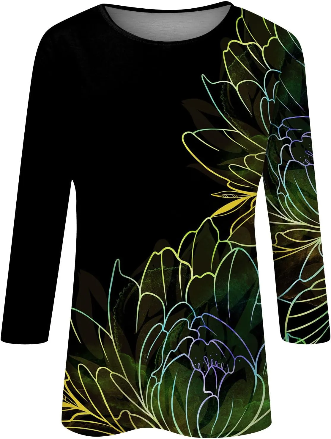 Women's Casual 3/4 Sleeve T-Shirts Round Neck Cute Tunic Tops Soft Y2k Streetwear Lightweight Painting Graphic Tees