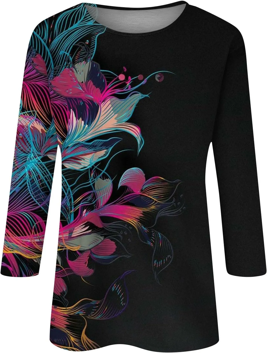Women's Casual 3/4 Sleeve T-Shirts Round Neck Cute Tunic Tops Soft Y2k Streetwear Lightweight Painting Graphic Tees