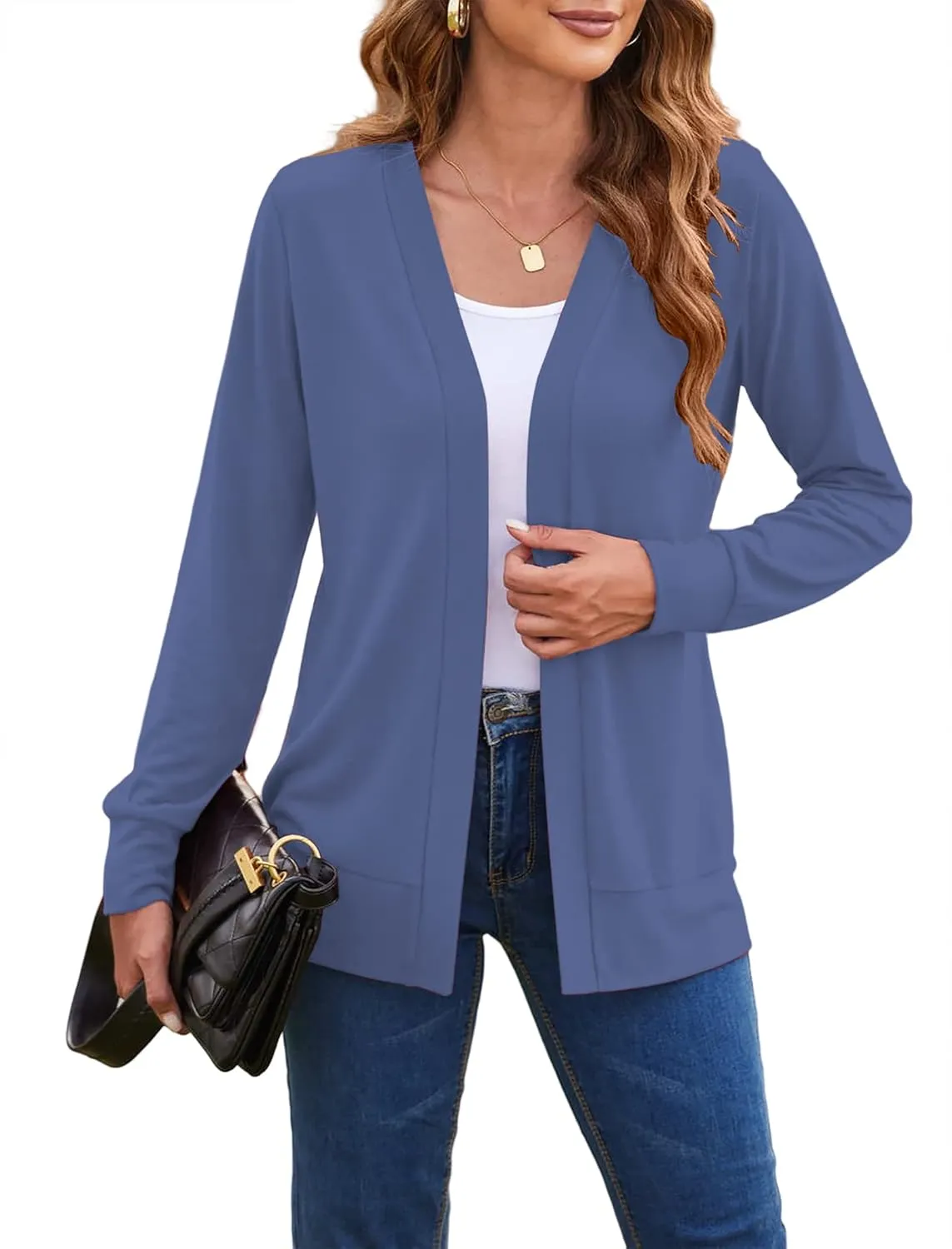 Womens Casual Lightweight Long Sleeve Cardigan Flowy Soft Open Front Knit Cardigan Sweaters