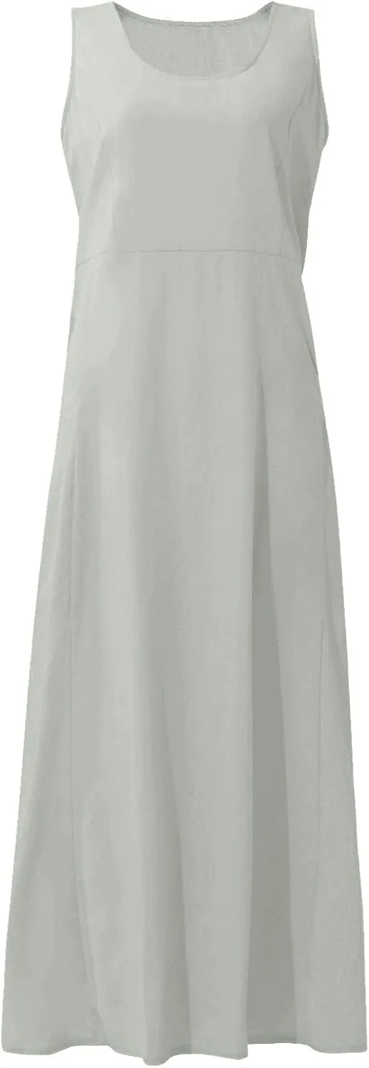 Womens Floral Maxi Dresses Plus Size Sleeveless Linen Boho Dress Long Flowy Sun Dress Summer Cotton Linen Tank Dress