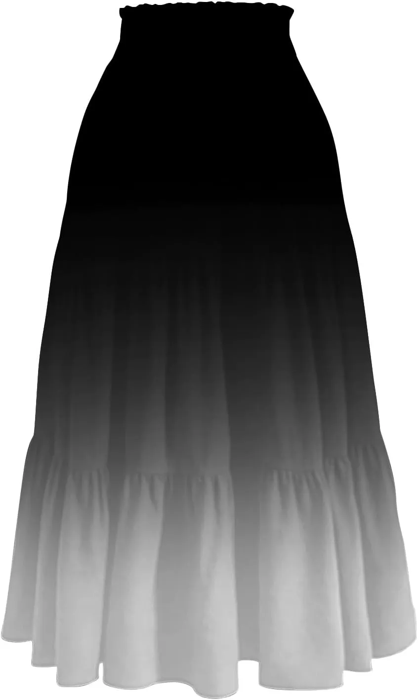 Womens Floral Midi Skirts A-Line Tiered Ruffle Boho Skirts Elastic Waist Flowy Skirt with Pockets