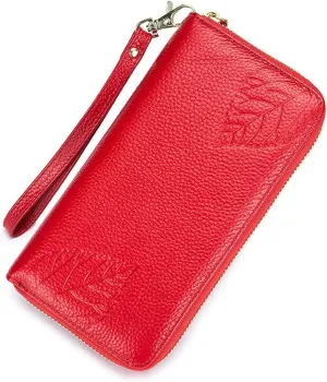 Womens Hand Wallet Ladies Calf Leather Long Zipper Wallet Large Capacity Multi-functional Cowhide Clutch Purse