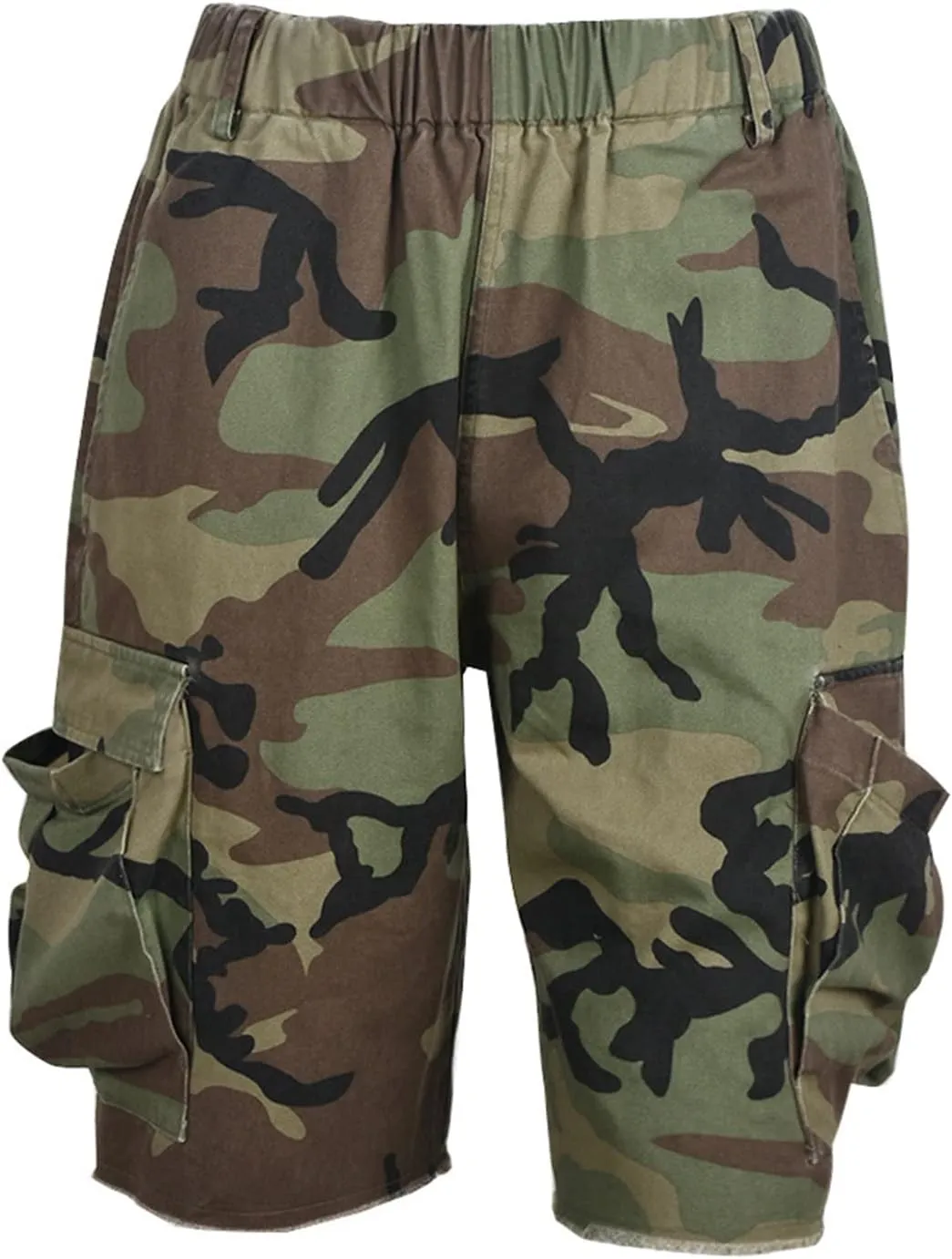 Women's High Waisted Camo Shorts Casual Trendy Denim Short Pants Summer Camouflage Shorts with Pockets