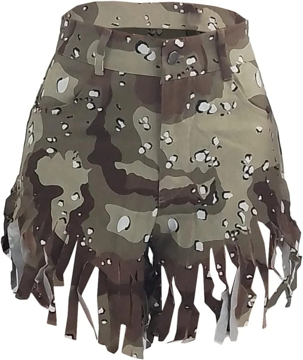 Women's High Waisted Camo Shorts Casual Trendy Denim Short Pants Summer Camouflage Shorts with Pockets