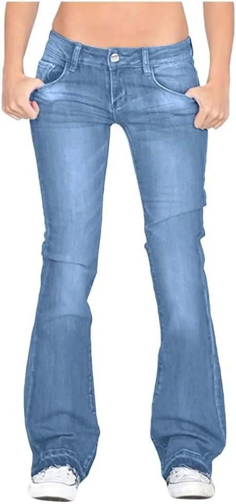Womens High Waisted Flare Denim Pant Trendy Relax Fit Washed Jeans Gradient Pleated Bell Bottom Casaul Denim Trousers