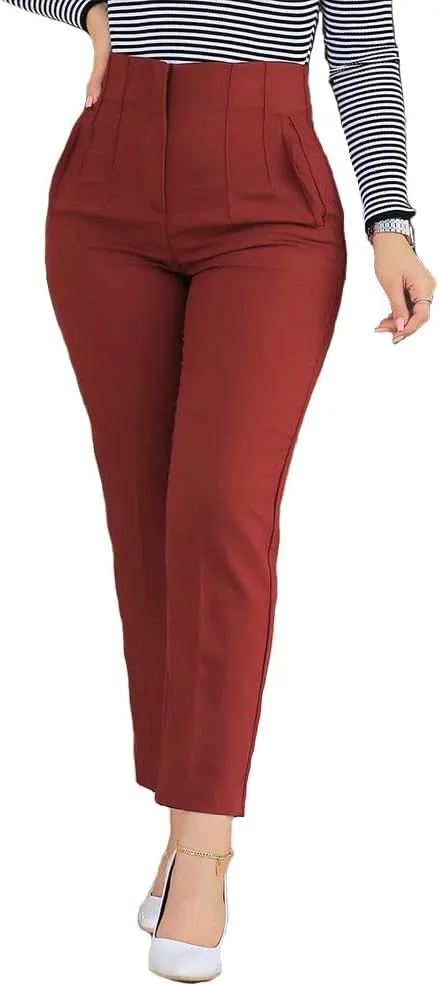 Womens High Waisted Pants Trendy Pleated Straight Leg Dress Pant Business Work Casual Trousers