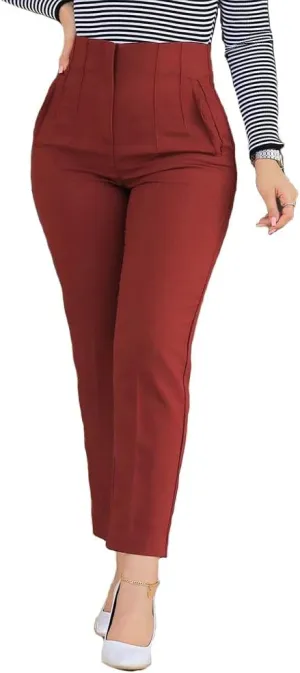 Womens High Waisted Pants Trendy Pleated Straight Leg Dress Pant Business Work Casual Trousers