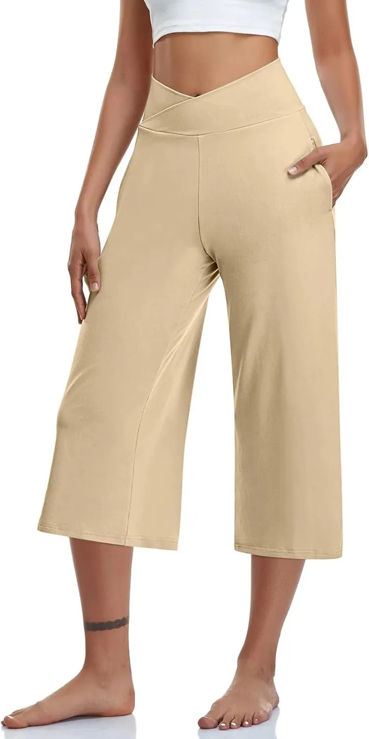 Womens Hiking Pants Elastic Waist Loose Linen Cotton Capris Petite Short Summer Capri Pants for Women Stretch Cargo