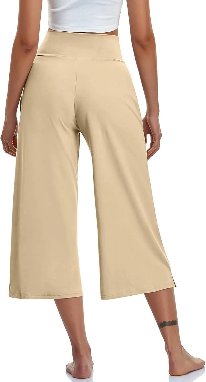 Womens Hiking Pants Elastic Waist Loose Linen Cotton Capris Petite Short Summer Capri Pants for Women Stretch Cargo