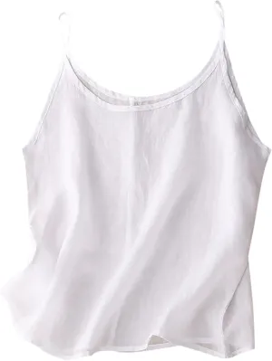 Womens Linen Tank Top Sleeveless Spaghetti Strap Top Casual Solid Color Tops Dressy Fashion Tops Summer Flowy Tank Top