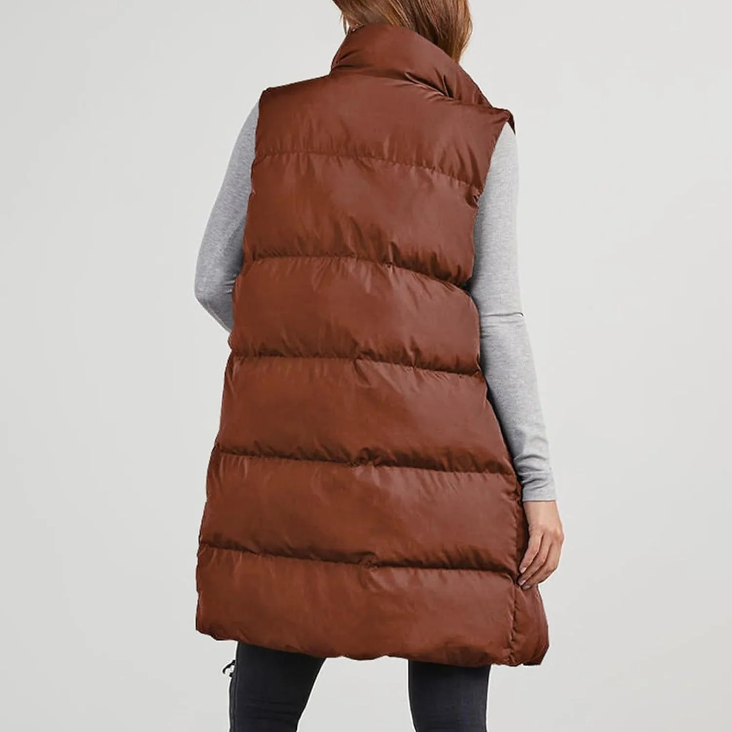 Women's Long Vest Sleeveless Lightweight Puffer Tactical Jacket Packable Flannel Hooded Down Coat Quilted Vest Tops