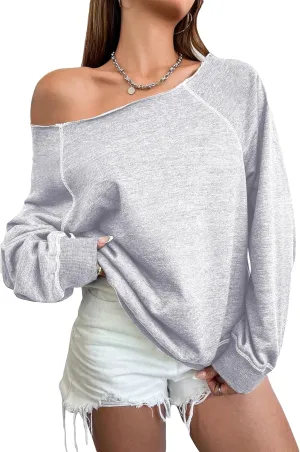 Women's Off The Shoulder Sweatshirts Long Sleeve Pullover Tops Trendy Y2k Fall Tops