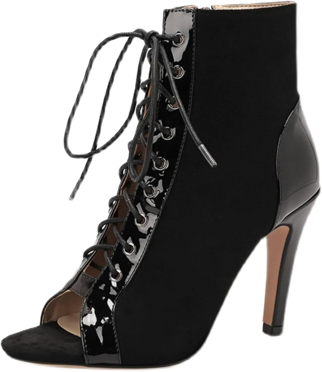 Women's Open Toed High-heeled Sandals, High-heeled Shoes, Front Lace Up, Side Zipper, Jazz Dance Skirt, Ankle Boots