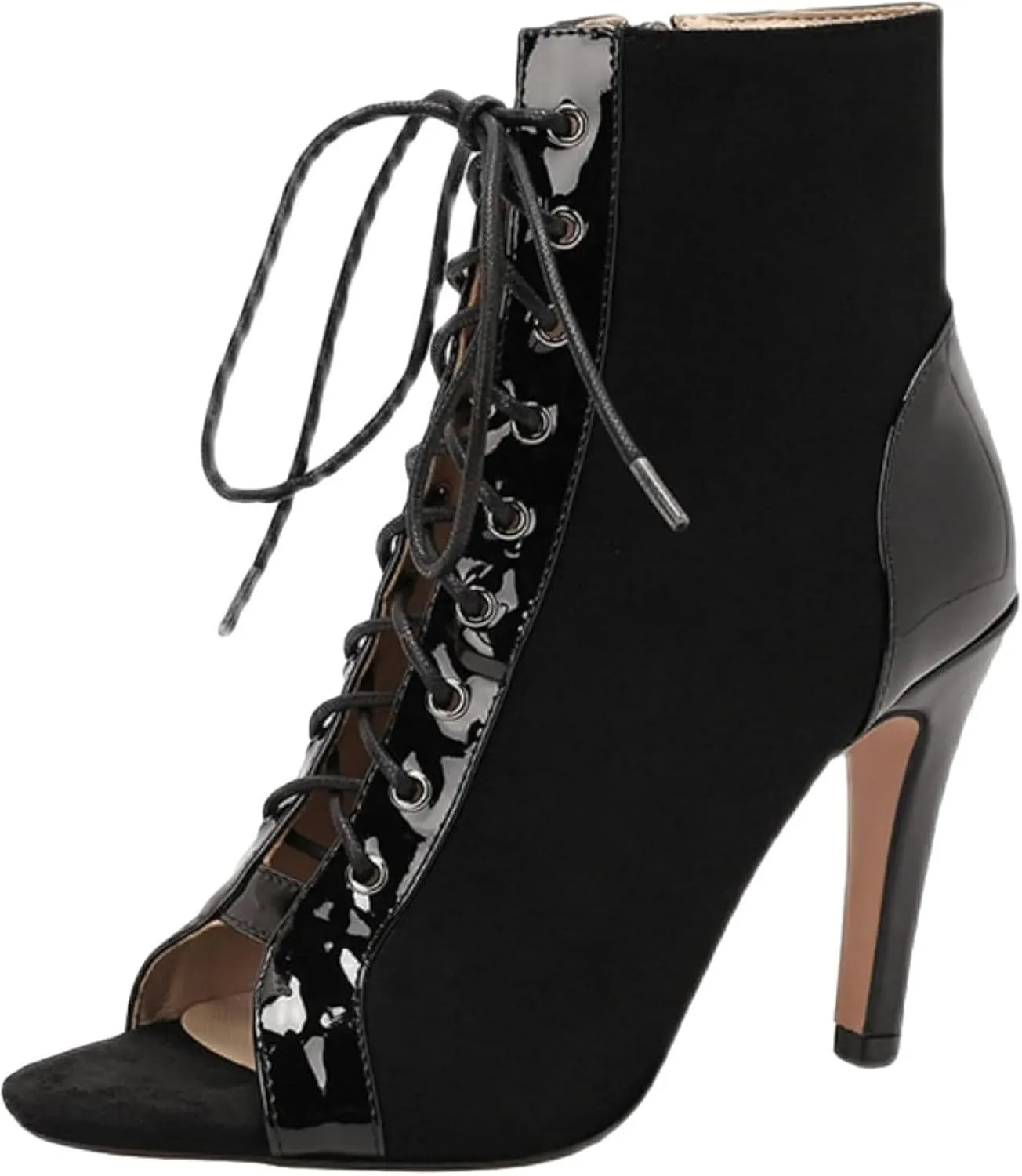 Women's Open Toed High-heeled Sandals, High-heeled Shoes, Front Lace Up, Side Zipper, Jazz Dance Skirt, Ankle Boots