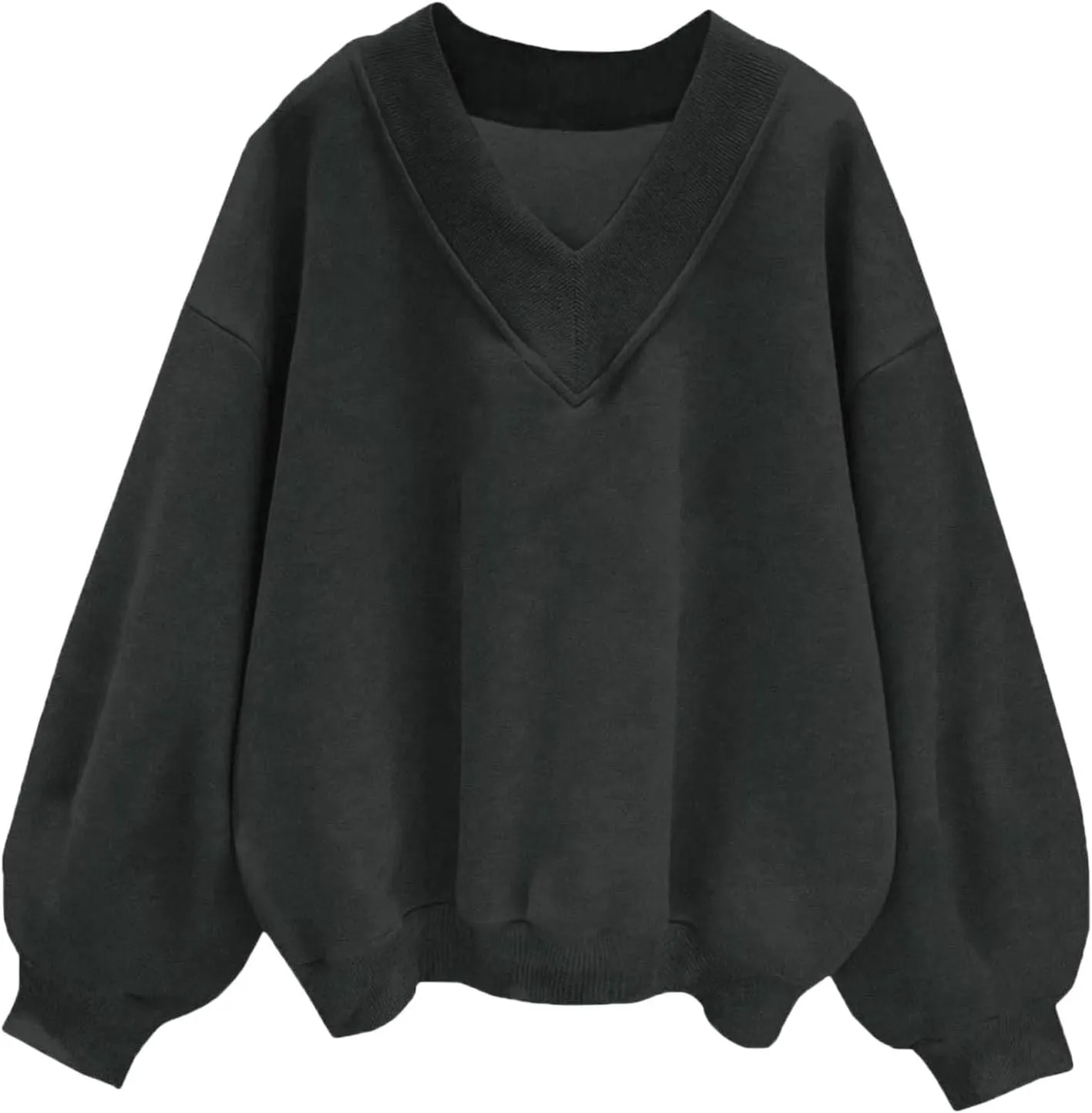 Womens Oversized Drop Shoulder Pullover Tops Trendy V Neck Solid Soft Sweatshirts Fall Long Sleeve Teen Girl Clothes
