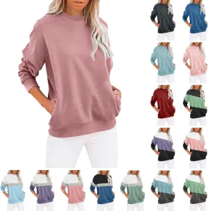 Womens Oversized Sweatshirts Fall Crewneck Long Sleeve Pullover Sweatshirt Trendy Lightweight Outdoors Tops Pockets