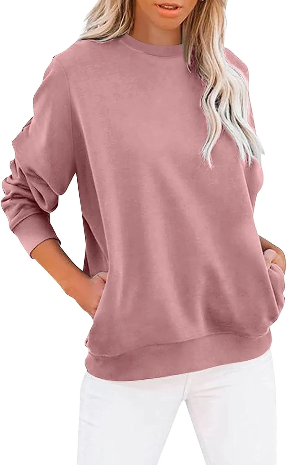 Womens Oversized Sweatshirts Fall Crewneck Long Sleeve Pullover Sweatshirt Trendy Lightweight Outdoors Tops Pockets