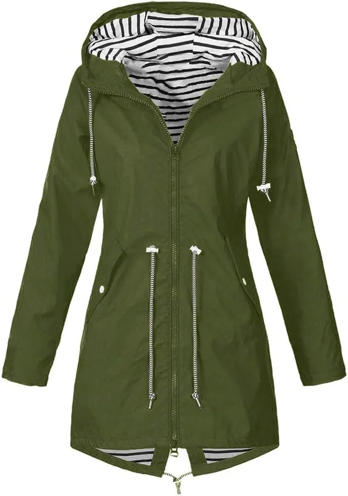Womens Raincoats Waterproof with Hood Rain Jacket Women Long Hooded Trench Coats Outdoor Lined Windbreaker