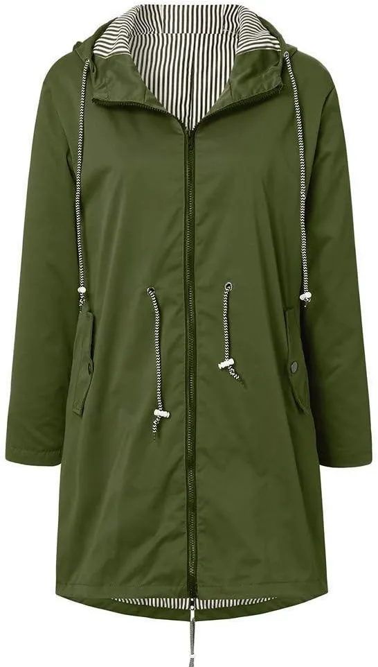 Womens Raincoats Waterproof with Hood Rain Jacket Women Long Hooded Trench Coats Outdoor Lined Windbreaker