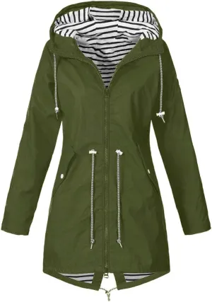 Womens Raincoats Waterproof with Hood Rain Jacket Women Long Hooded Trench Coats Outdoor Lined Windbreaker