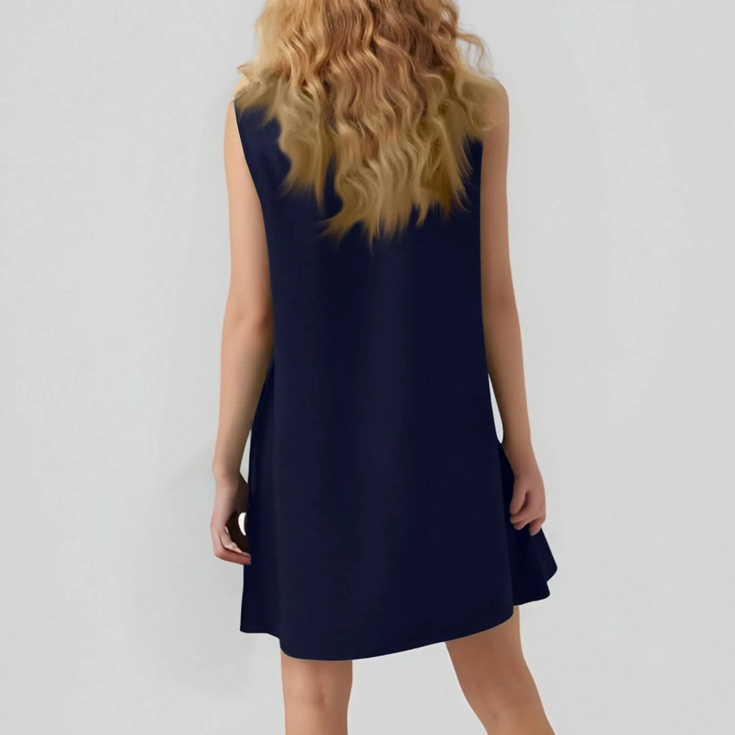 Women's Ruffle Hem Sleeveless Tank Dress Round Neck Casual Jacquard Hem Smock Summer Mini Dresses Sleeveless Dress for Women