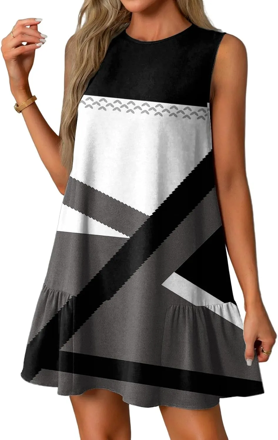 Women's Ruffle Hem Tank Dress Sleeveless Dress for Women Round Neck Casual Smock Summer Mini Dresses