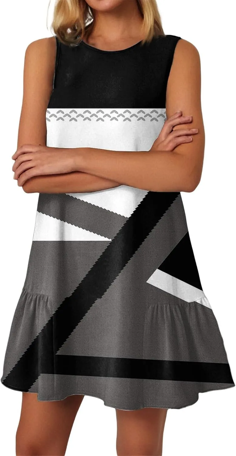 Women's Ruffle Hem Tank Dress Sleeveless Dress for Women Round Neck Casual Smock Summer Mini Dresses