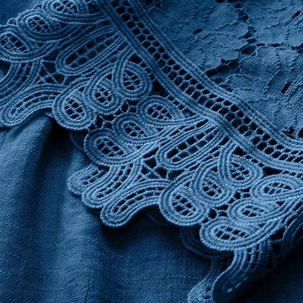 Womens Shirts 3/4 Sleeve Cotton Linen Ruffled Hollow Out Fashion Blouses Top Solid Color Loose Soft Lace Up T-Shirt