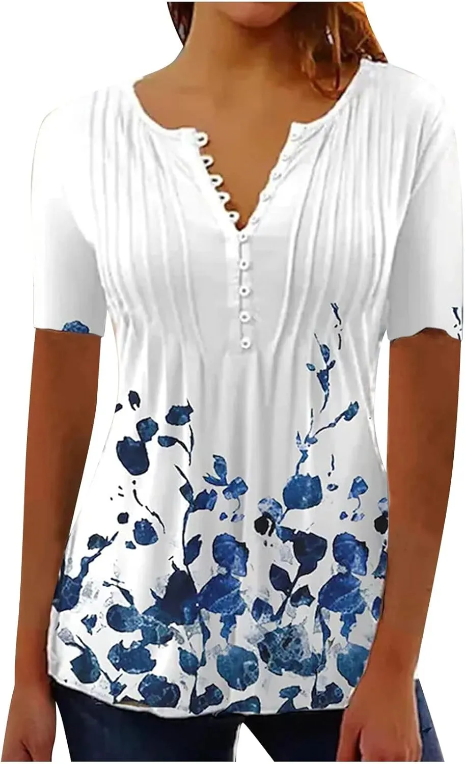 Womens Summer Tops Dressy Casual Short Sleeve V Neck T Shirts Trendy Cute Tees Loose Soft Floral Boho Tunic Blouses