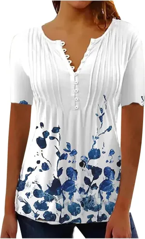 Womens Summer Tops Dressy Casual Short Sleeve V Neck T Shirts Trendy Cute Tees Loose Soft Floral Boho Tunic Blouses