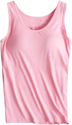 Womens Tank Top Built in Padded Bra Workout Yoga Top Athletic Crew Neck Tanks Sleeveless Fitted Basic Camisole Shirts