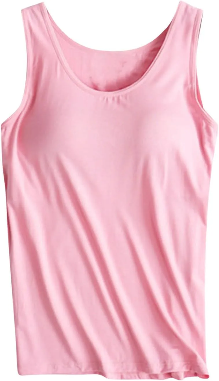 Womens Tank Top Built in Padded Bra Workout Yoga Top Athletic Crew Neck Tanks Sleeveless Fitted Basic Camisole Shirts