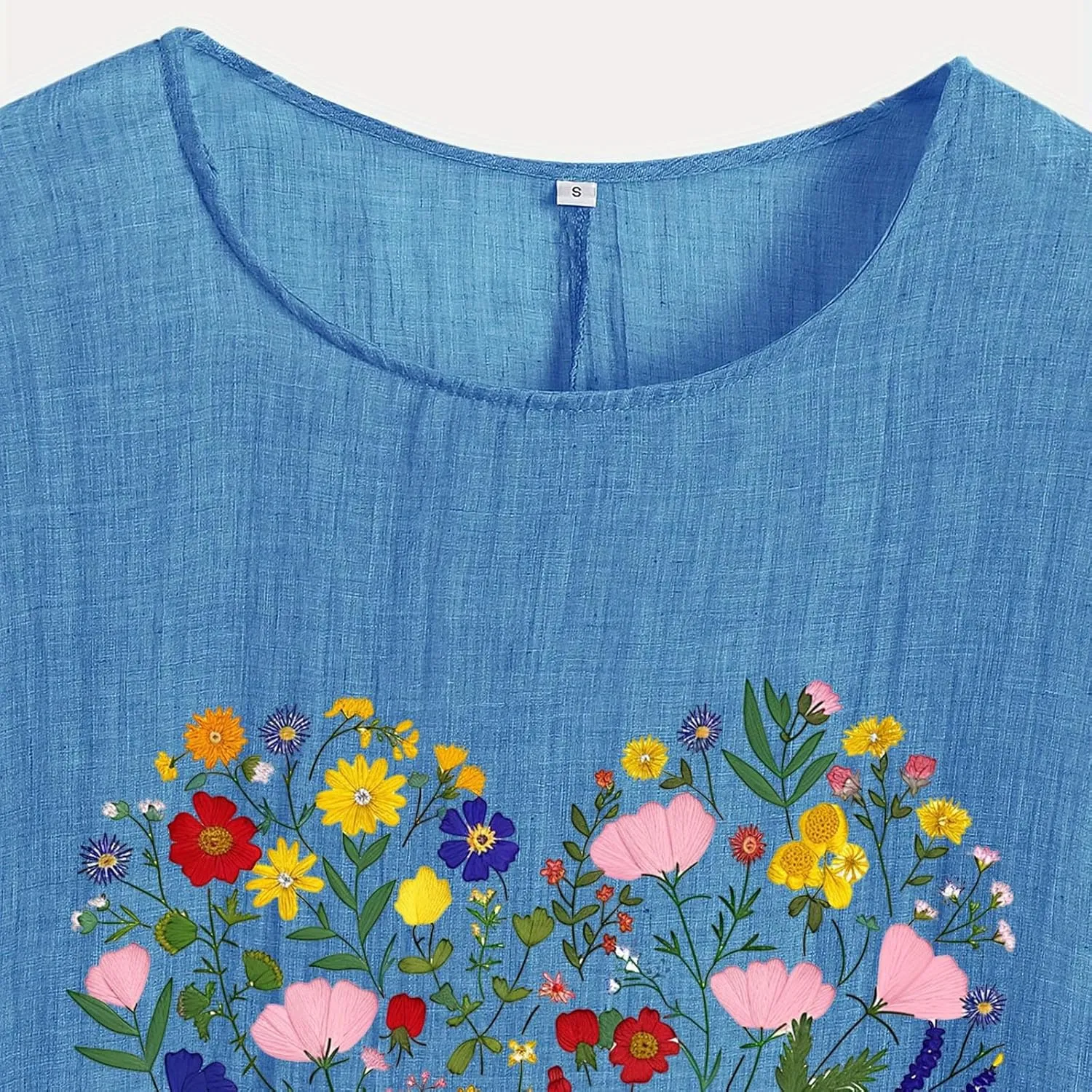 Womens Tshirts Cotton Loose Fit Lightweight Linen Blouses Soft Shirts Fashion Flower Print Casual Summer Blouse Tee