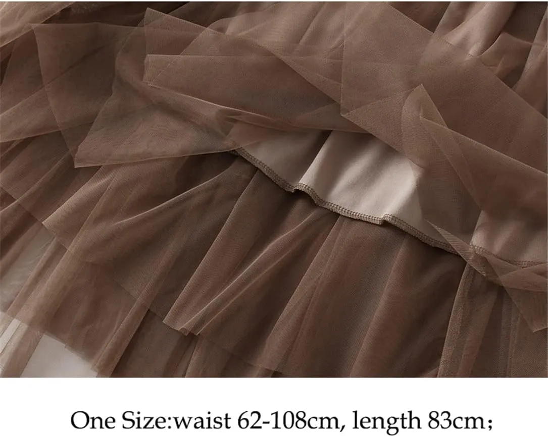 Womens Tulle A-Line Mesh Skirts Black Midi Long Pleated Skirt