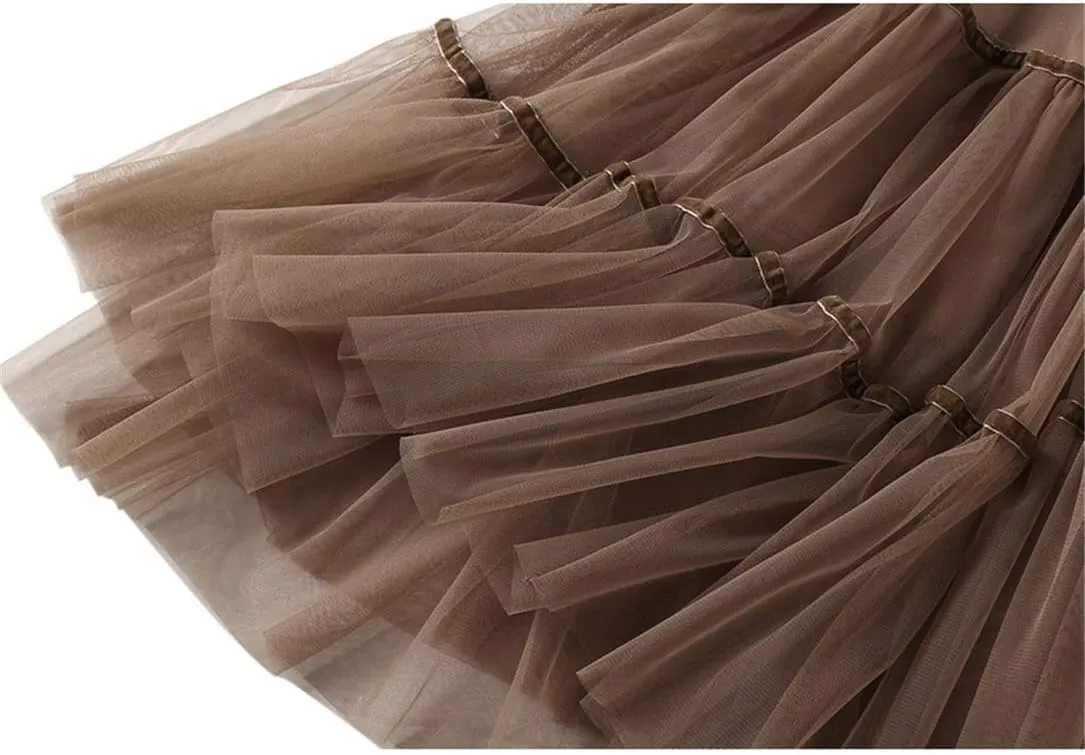 Womens Tulle A-Line Mesh Skirts Black Midi Long Pleated Skirt