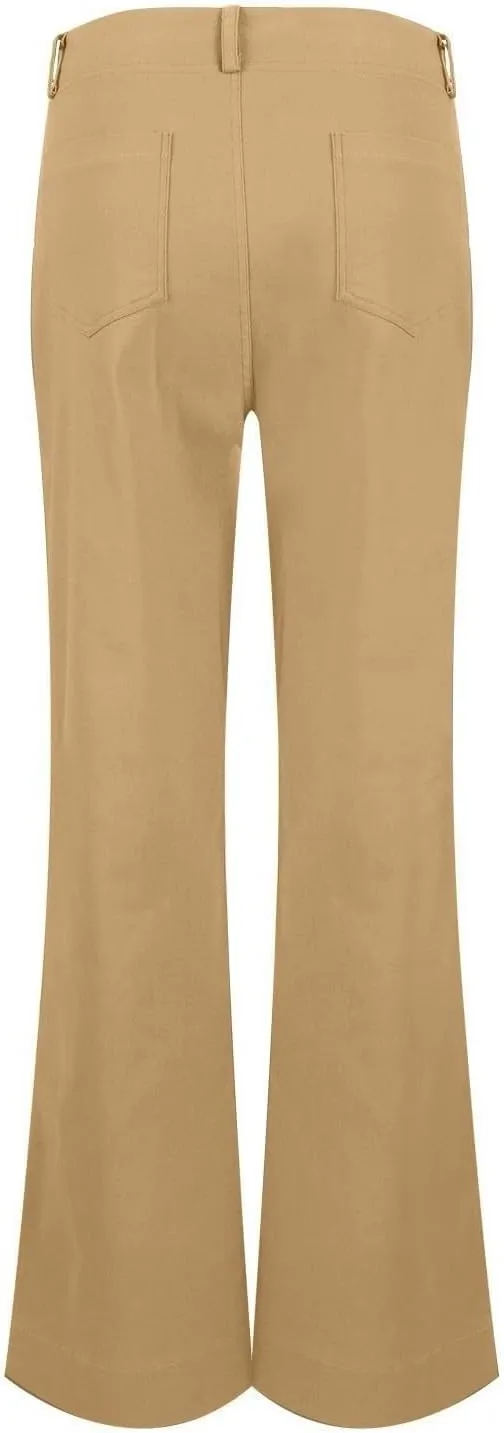 Women's Wide Leg Flare Pants Double Button Mid Waist Casual Trousers Trendy High-Waisted Fashion Pants