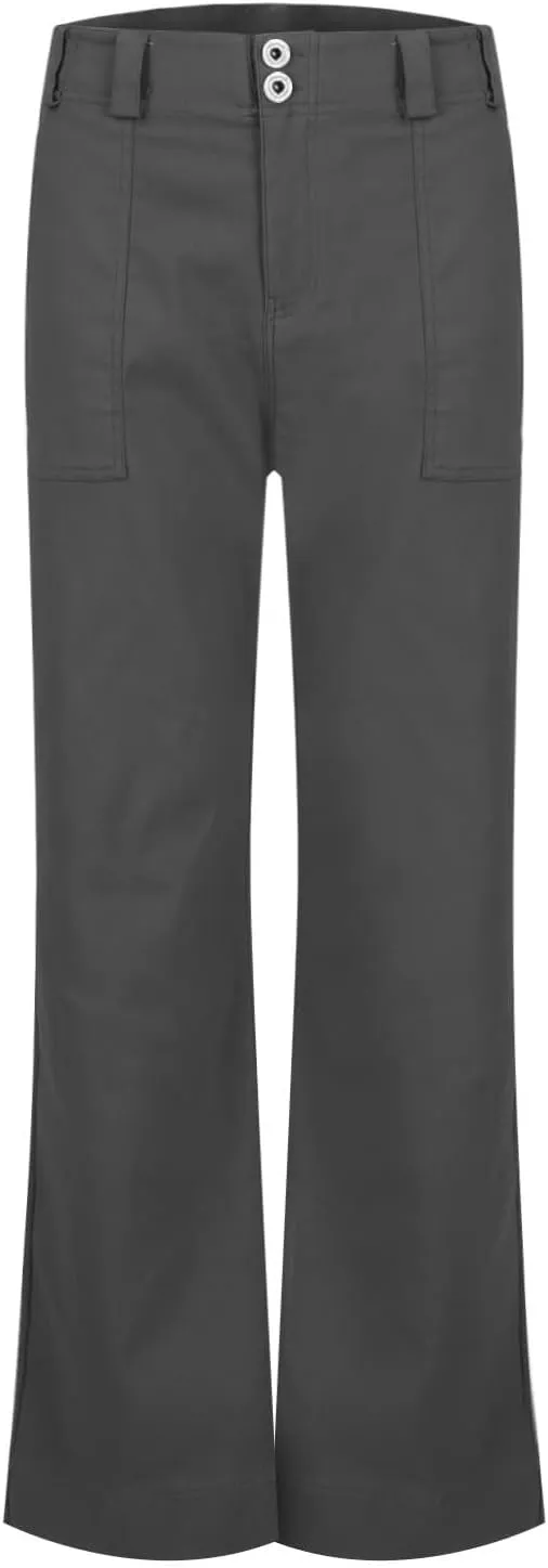 Women's Wide Leg Flare Pants Double Button Mid Waist Casual Trousers Trendy High-Waisted Fashion Pants