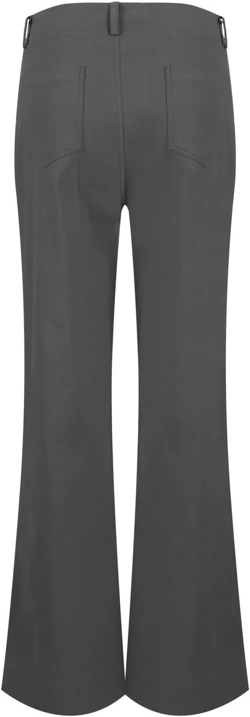 Women's Wide Leg Flare Pants Double Button Mid Waist Casual Trousers Trendy High-Waisted Fashion Pants