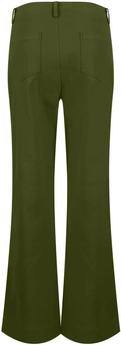 Women's Wide Leg Flare Pants Double Button Mid Waist Casual Trousers Trendy High-Waisted Fashion Pants