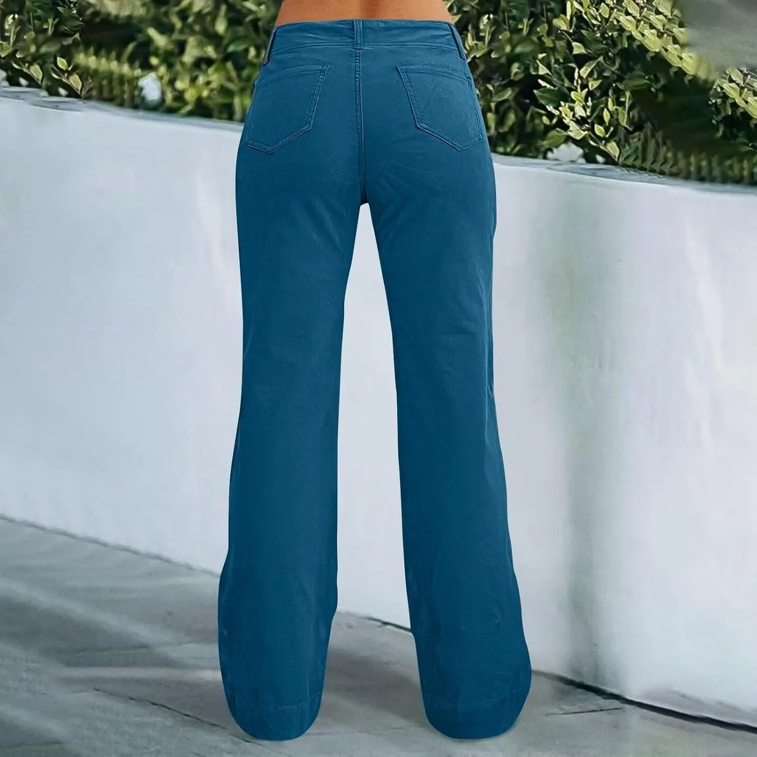 Women's Wide Leg Flare Pants Double Button Mid Waist Casual Trousers Trendy High-Waisted Fashion Pants