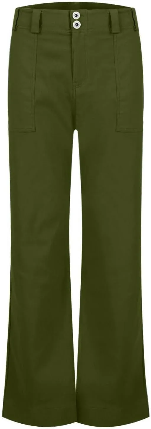 Women's Wide Leg Flare Pants Double Button Mid Waist Casual Trousers Trendy High-Waisted Fashion Pants