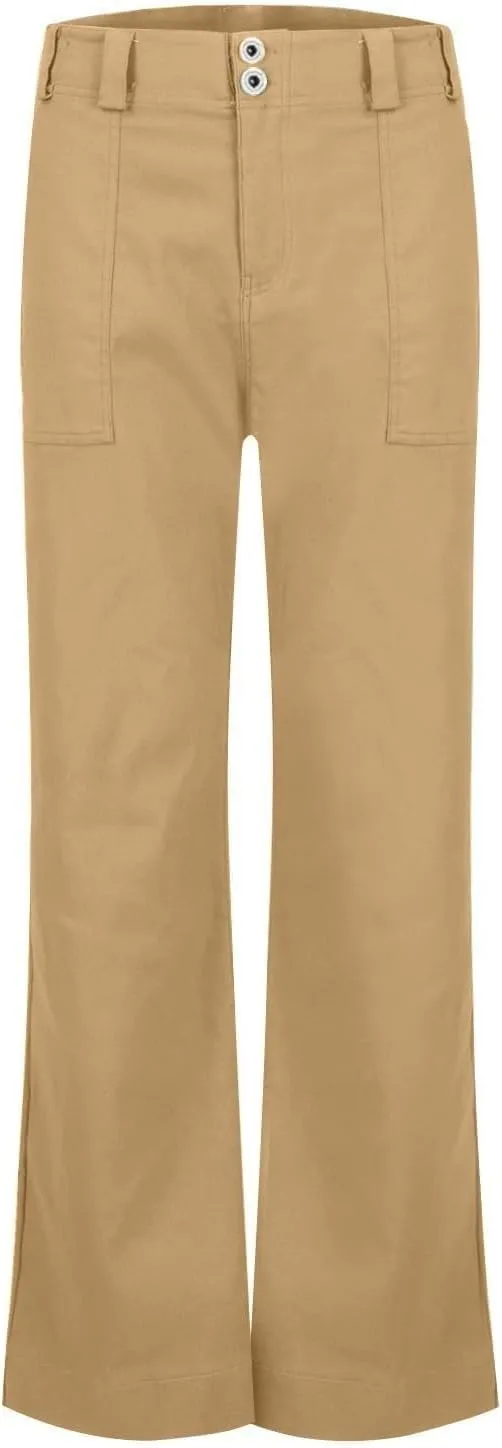 Women's Wide Leg Flare Pants Double Button Mid Waist Casual Trousers Trendy High-Waisted Fashion Pants