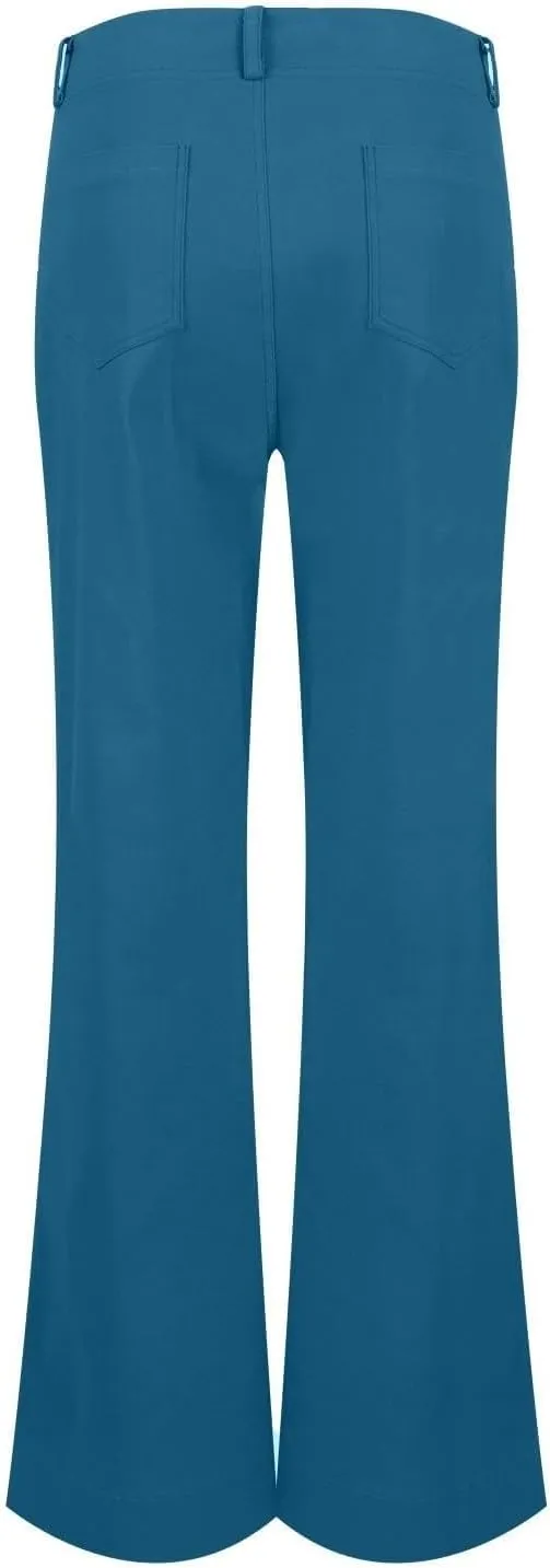 Women's Wide Leg Flare Pants Double Button Mid Waist Casual Trousers Trendy High-Waisted Fashion Pants