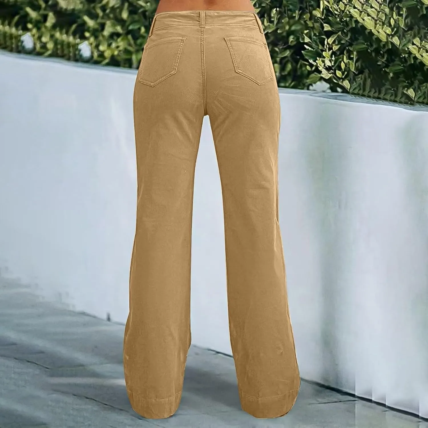 Women's Wide Leg Flare Pants Double Button Mid Waist Casual Trousers Trendy High-Waisted Fashion Pants