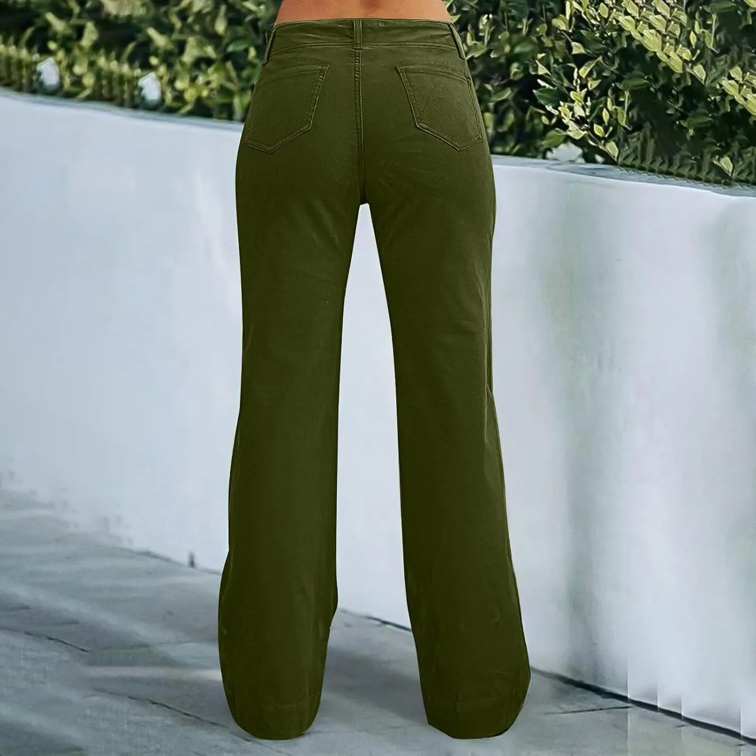 Women's Wide Leg Flare Pants Double Button Mid Waist Casual Trousers Trendy High-Waisted Fashion Pants