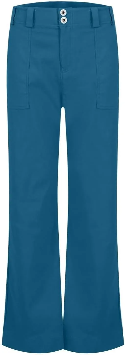 Women's Wide Leg Flare Pants Double Button Mid Waist Casual Trousers Trendy High-Waisted Fashion Pants