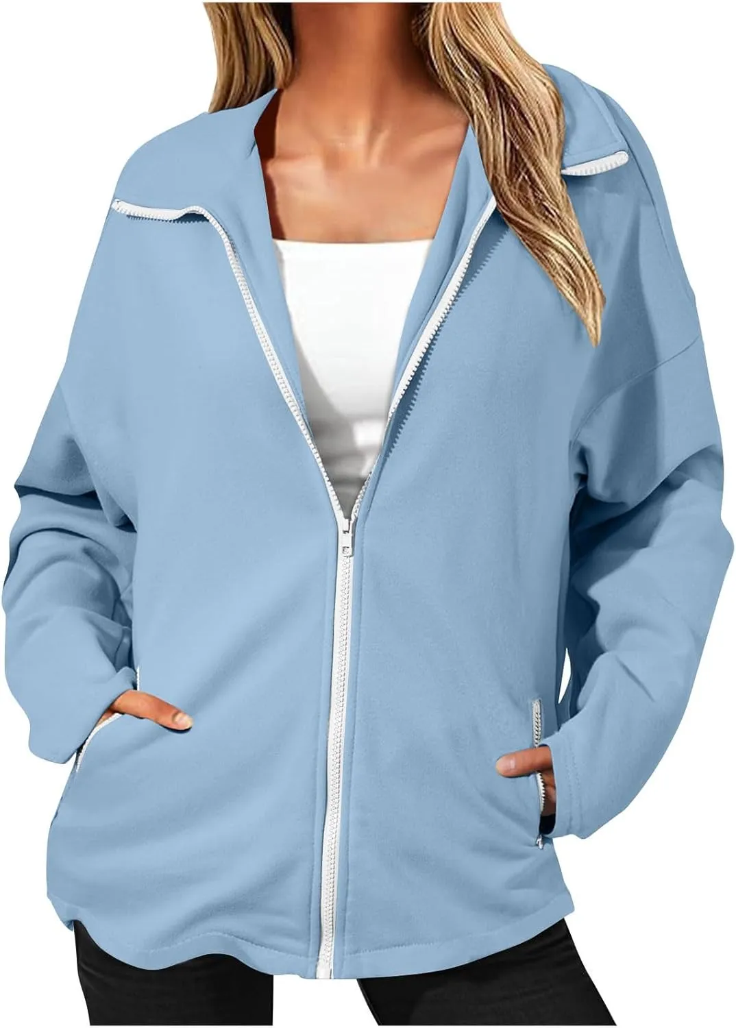 Womens Winter Sweatshirt Zip up Long Sleeve Oversized Sweatshirts with Pockets Fall Outfit Clothes 2024