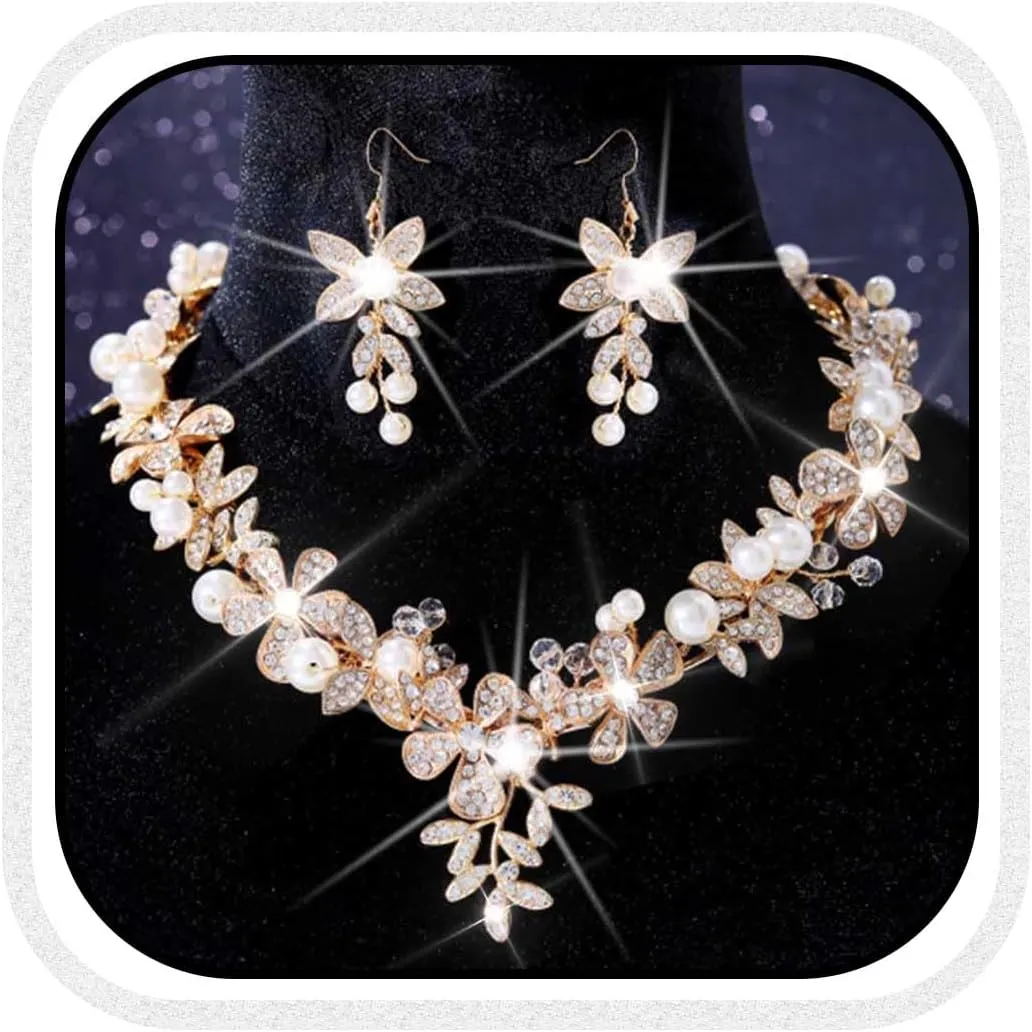 Yean Rhinestone Wedding Jewelry Sets Silver Prom Jewelry Bridal Earrings and Necklace Set for Women