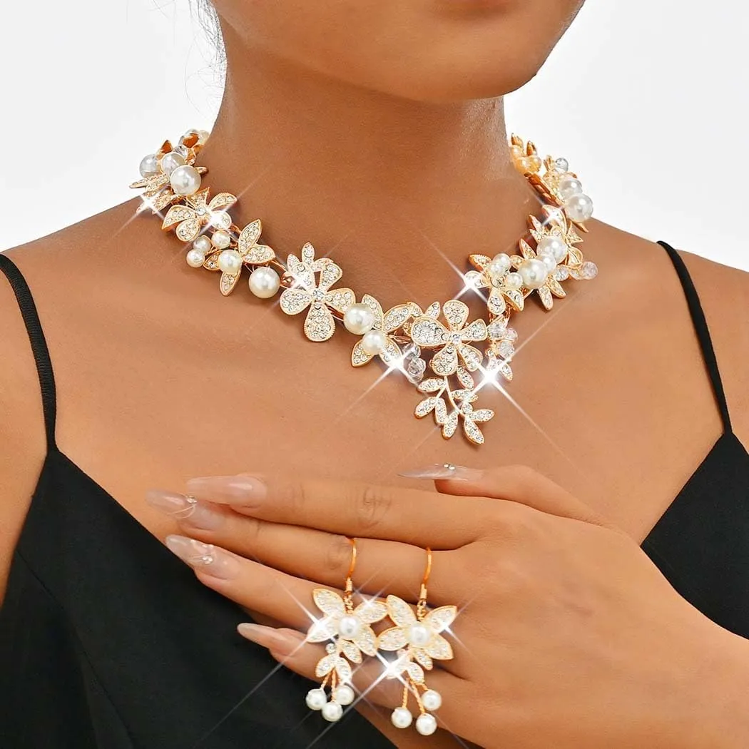 Yean Rhinestone Wedding Jewelry Sets Silver Prom Jewelry Bridal Earrings and Necklace Set for Women